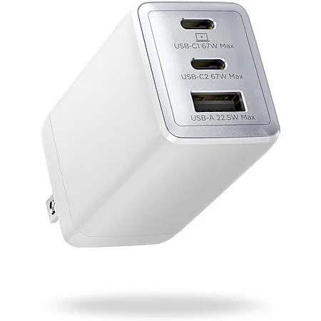 3-Port wegear 67W USB-C GaN Fast Charger w/ Foldable Plug (2x USB-C, 1x USB-A)