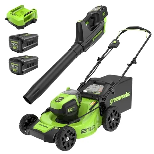 Greenworks 80V 21in Mower/Blower Kit with (2) 2.0 Ah Batteries