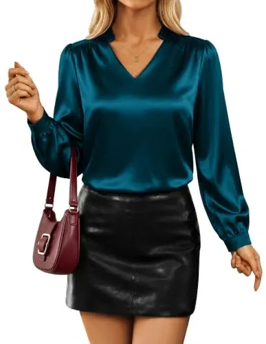 GRACE KARIN Women's Long Sleeve Work Satin Blouses