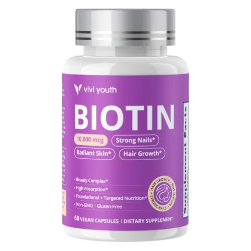 Biotin 10000mcg Hair Skin Nails Supplement for Women-60 Capsules