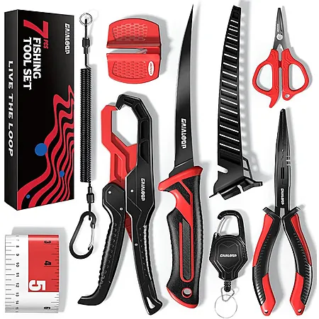 7-Pc Gaialoop Fishing Tools Kit w/ Fillet Knife, Split Ring Pliers, & More