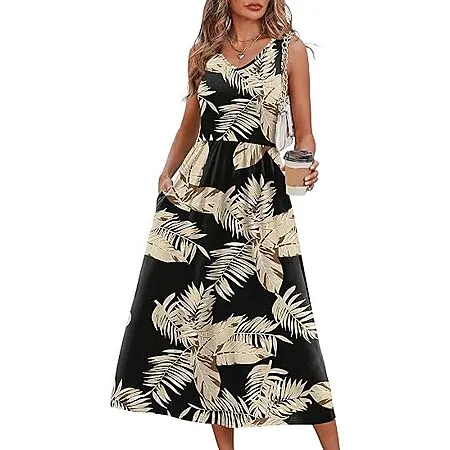 Women's Ofeefan V-Neck Flowy Summer Midi Dress w/ Pockets (various styles)