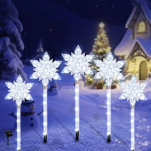 Christmas Snowflake Solar Lights, Cool White 5-Pack