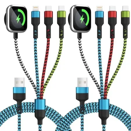 2-Pack Jogrytece 5' Travel Essentials 4 in 1 Multi Charging Cable