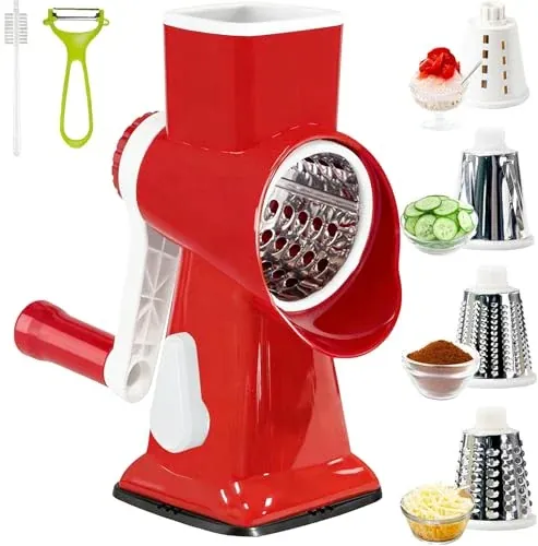 Multi Function Rotary Cheese Grater w/ Handle & Stainless Steel Drum
