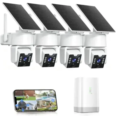 4-Pack Carltec No Monthly Fee Solar Security Camera System with Home Hub