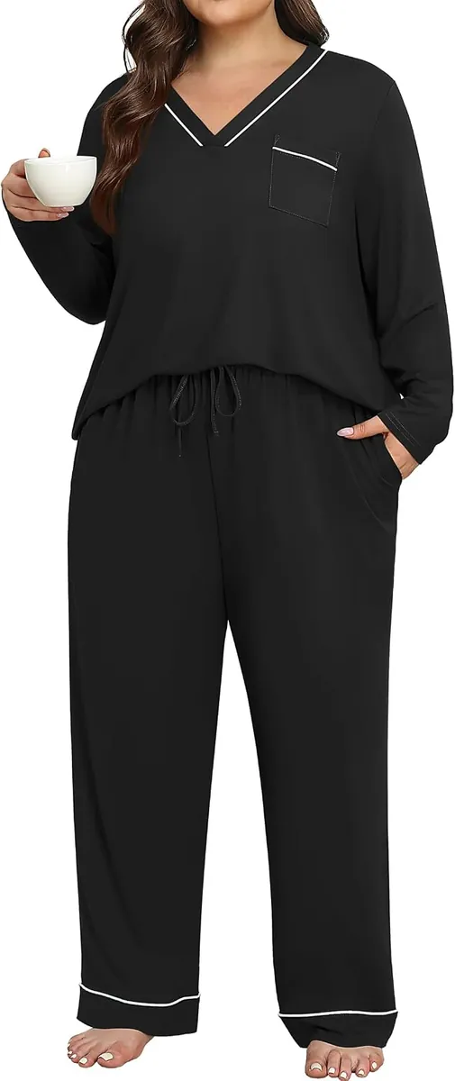 Lastshe Women’s Plus-Size Long-Sleeve Pajama Sets