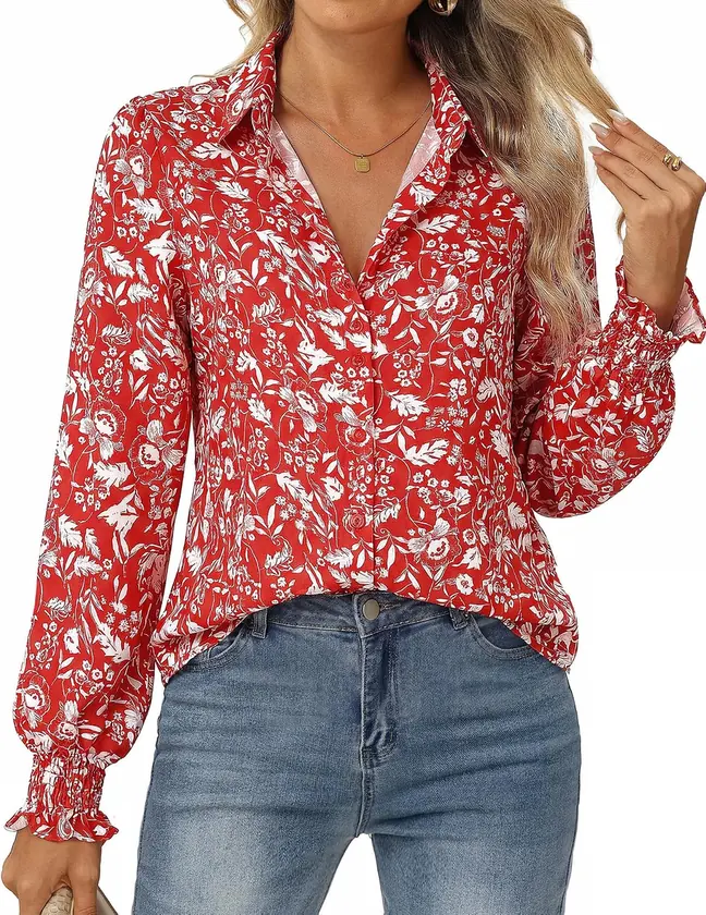 GRACE KARIN Women’s 2026 Fall Boho Floral Blouse