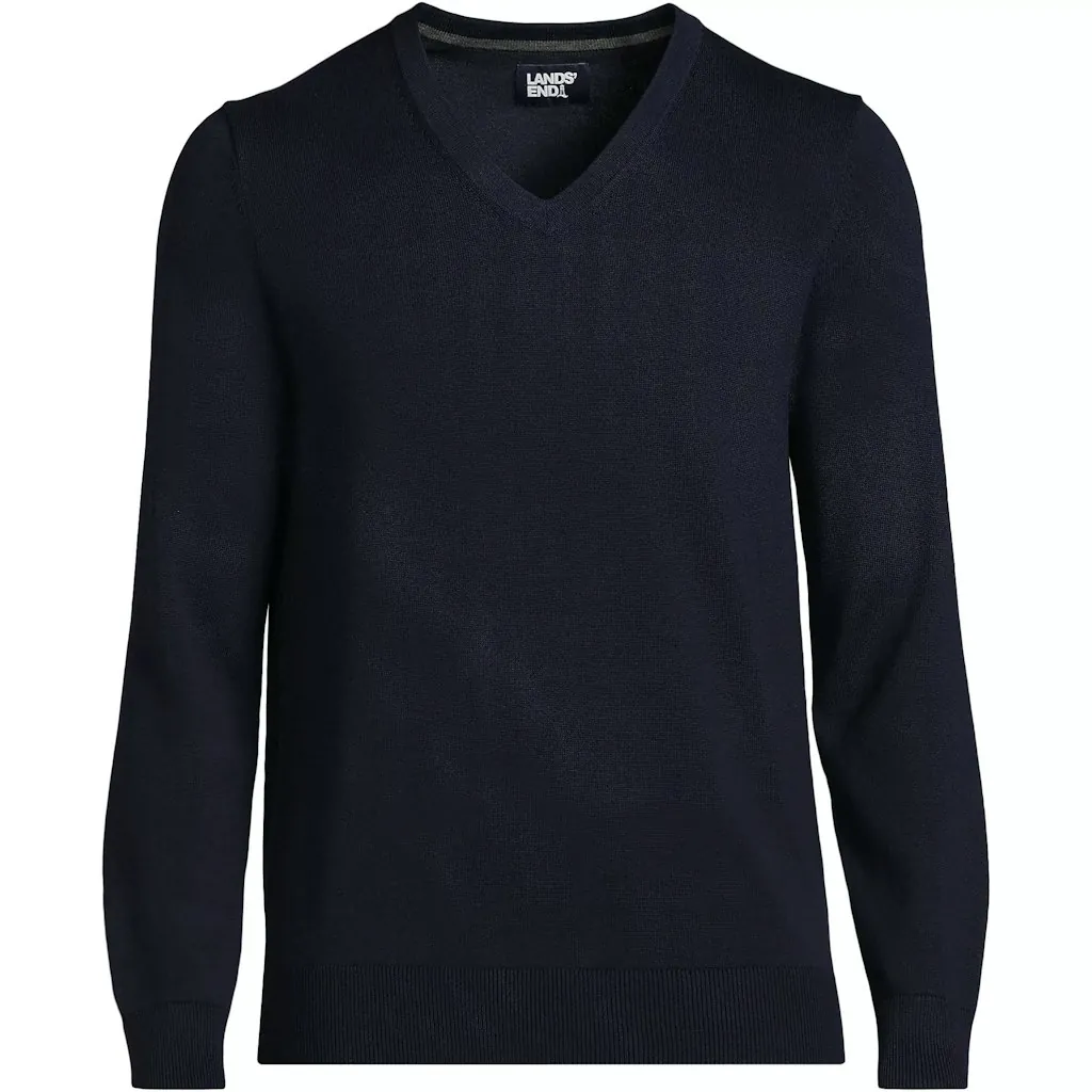 Lands' End Men's Fine Gauge Cotton V-Neck Sweater
