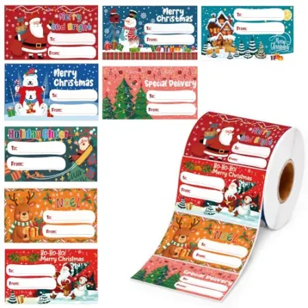 500-Pack OHOME 2.95" x 1.6" Self-Adhesive Christmas Gift Tags
