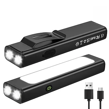 2-Pk Adamstar Rechargeable Flat EDC Pocket Flashlight w/ Magnetic Base & Clip