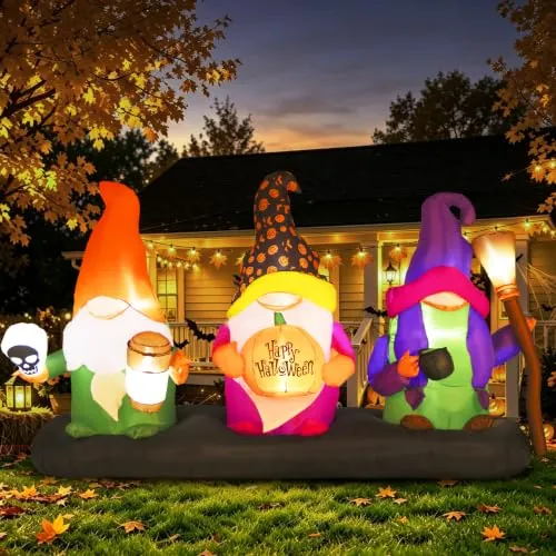 GIFTFIND 9.4ft Halloween Inflatable Three Wizard Gnomes Outdoor Decoration