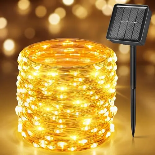 33Ft 100 LED Solar Powered String Lights with 8 Modes (Warm White)