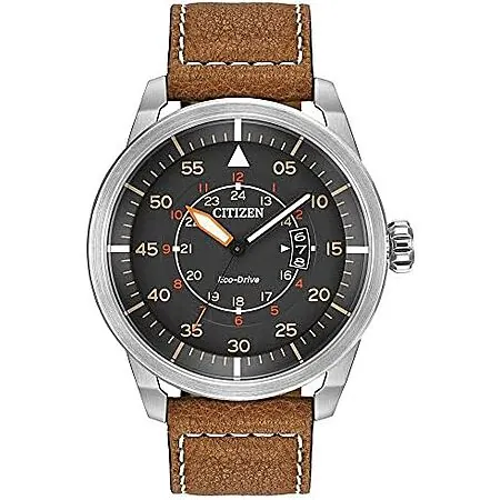 Citizen Eco-Drive Avion 45mm 3-Hand Date Watch w/ Leather Strap