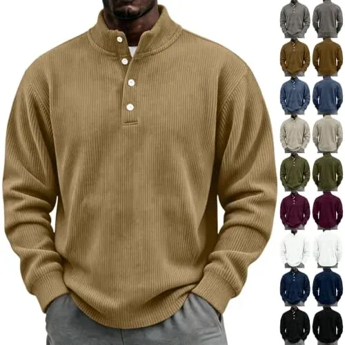 Corduroy Long Sleeve Henley Shirts for Men