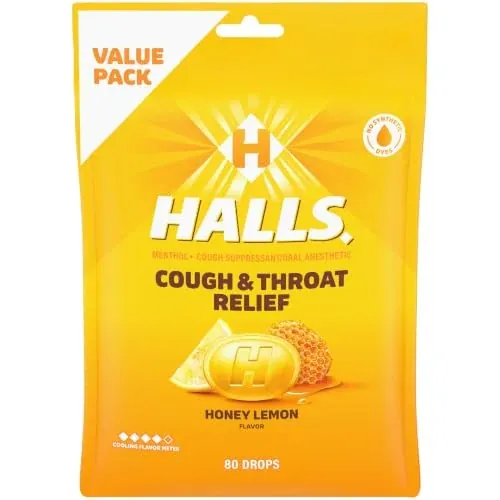 HALLS Relief Honey Lemon Cough Drops 80 Count
