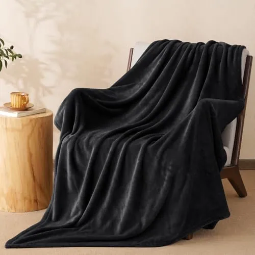 Phf 50"x 60" 300GSM Fleece Throw Blanket (Black)