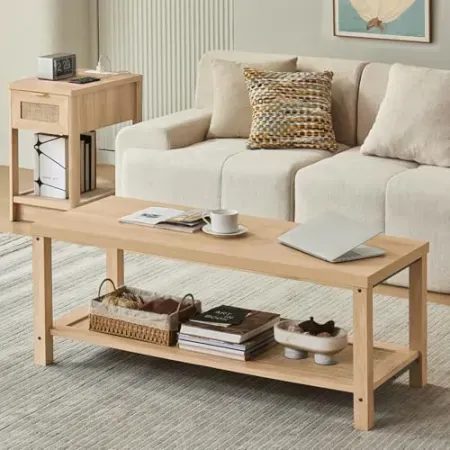 Lerliuo 47.2" Thickened Top Rattan Center Table w/ Open Storage Shelf