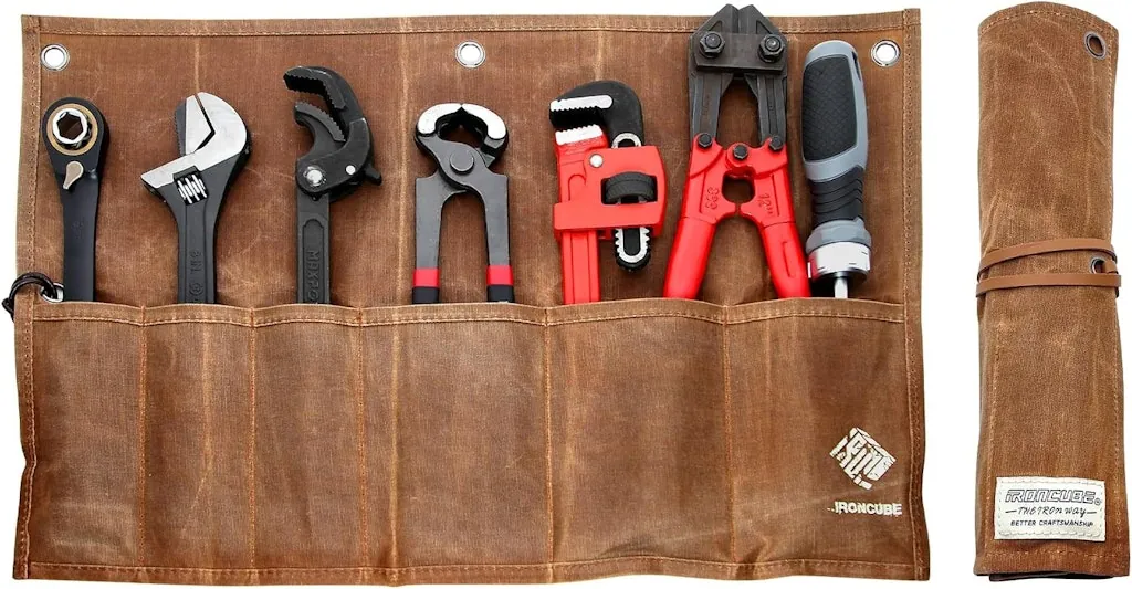 IronCube Waxed Canvas Roll-Up Tool Pouch