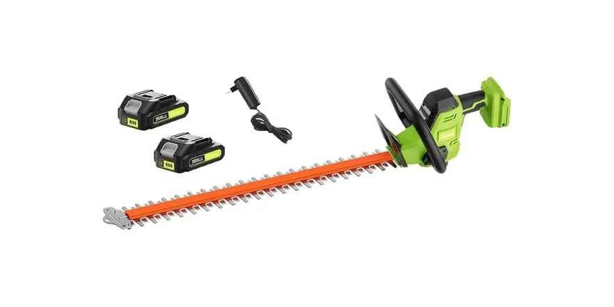 Sunchers 22" 20V Max Cordless Hedge Trimmer w/ 2 Batteries & Charger