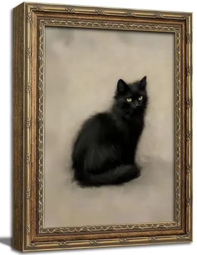 Vintage Framed Black Cat Canvas Print