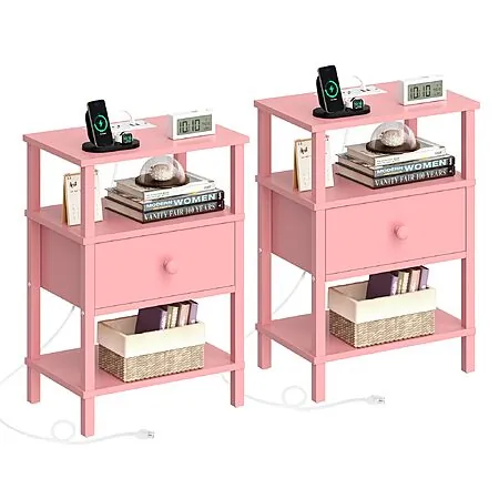 2-pk Lerliuo 3-Tier Storage End Table Set w/ Charging Station (various)