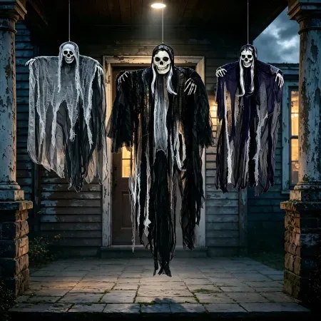 Joyfy 3-Pack 53" & 31.5" Halloween Hanging Grim Reaper Decorations