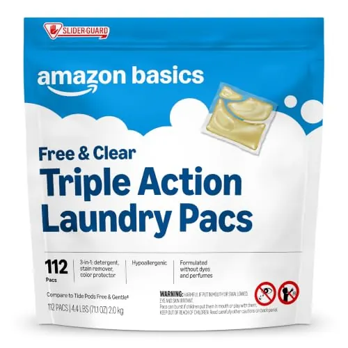 Amazon Basics Laundry Detergent Pacs, Free & Clear, Hypoallergenic, Unscented, 112 Count