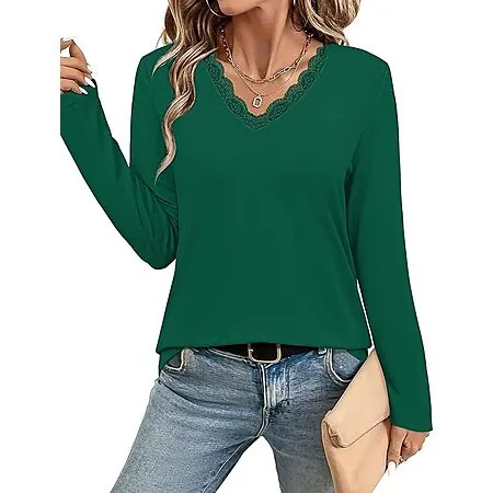 JUSTFASHIONNOW Women's Lightweight Lace V Neck Long Sleeve Shirt (various)