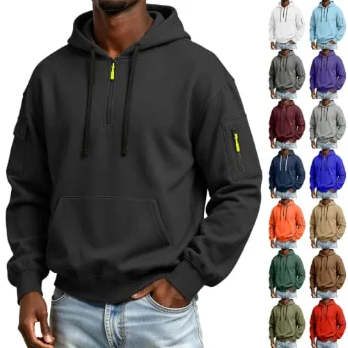 Big and Tall Hoodies for Men Quarter Zip Pullover Hooded Sweatshirt
