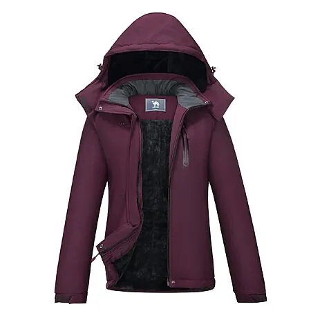 CAMEL CROWN Women's Waterproof Winter Ski Jacket w/ Hood (Black, Dark Purple)