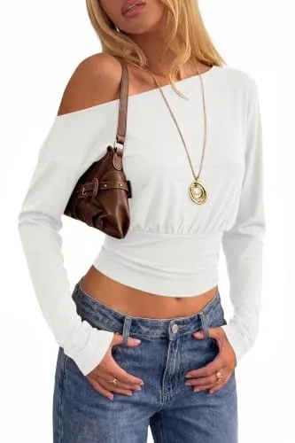 PINKMSTYLE Off The Shoulder Long Sleeve Shirts