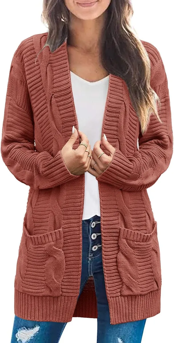 MEROKEETY Long Sleeve Cable Knit Cardigan Sweater