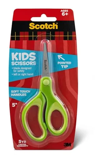 Scotch Kids Pointed Tip Scissors with Soft Touch, 5"