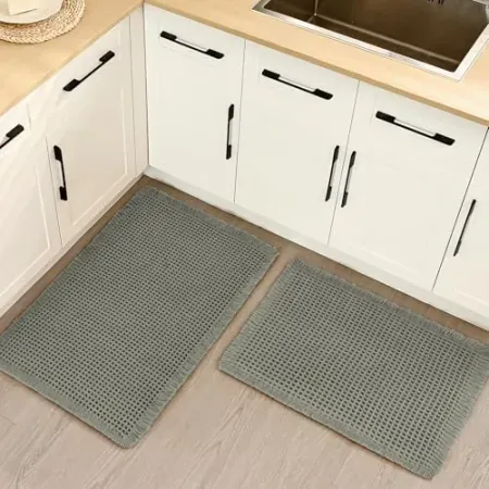 2-Piece Siyaluens Luxury Waffle Bath Mat with Tassels