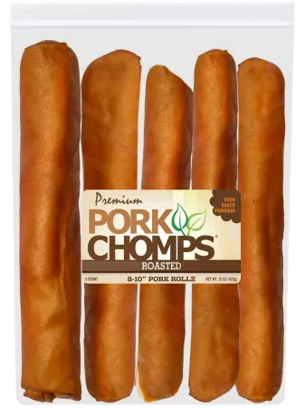 5-Count Pork Chomps 8-10" Roasted Pork Skin Rawhide-Free Dog Chews