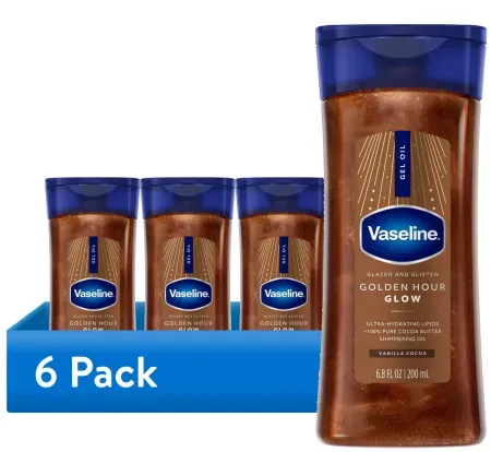 6-pack Vaseline Glazed & Glisten Golden Hour Glow Body Gel Oil (6.8 oz each)
