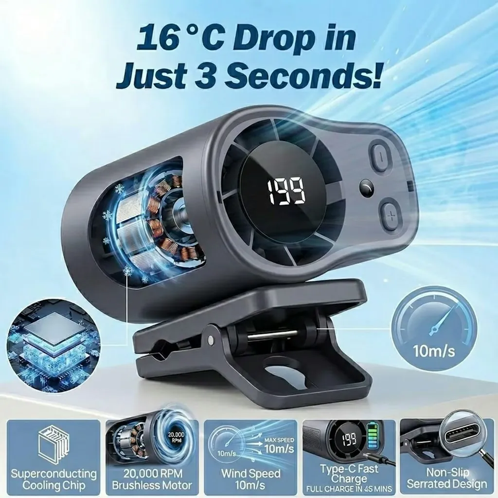 Car Fan LED Display Waist Clip Fan
