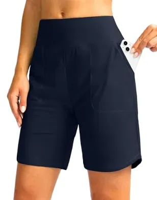 Viodiaa Women's 9" Long Swim Board Shorts with Pockets