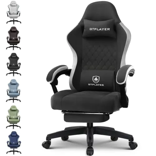 GTPLAYER High Back Gaming Chair w/ Pocket Spring Cushion, Linkage Armrests & Footrest (Black)