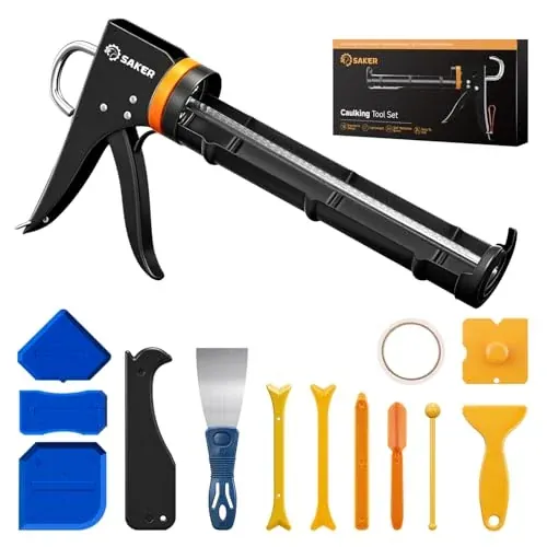 Saker Caulk Gun Kit with 11-Piece Caulking Tool Set & Masking Tape