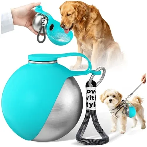 HJKLIUT 10-oz Stainless Steel 2-in-1 Dog Water Bottle with Silicone Bowl