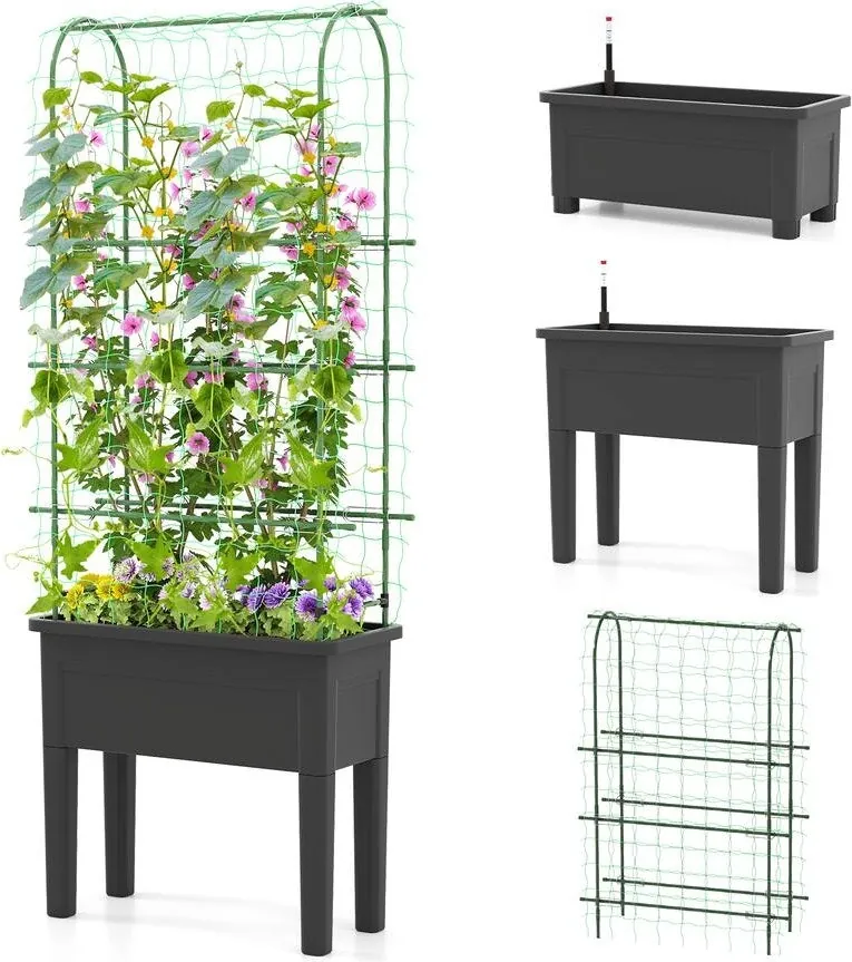 Gymax Self-Watering Raised Garden Bed w/ Trellis