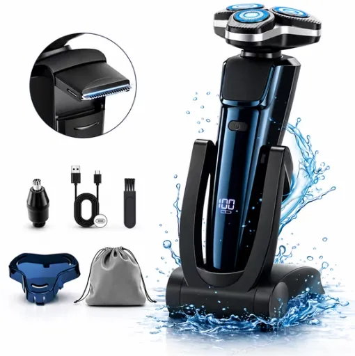 NICEBAY Wet/Dry Electric Razor for Men with Nose Trimmer, Type-C Charging, IPX7 Waterproof