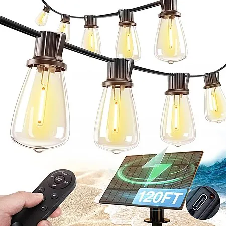 120' addlon Outdoor Waterproof Solar String Lights w/ Remote