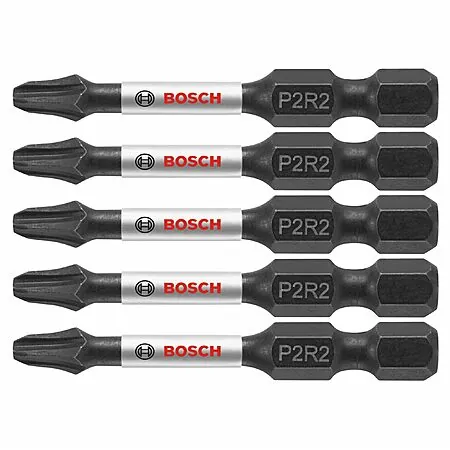5-Pc Bosch Impact Tough 2" Phillips/Square #2 Power Bits
