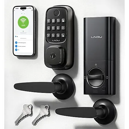 LNDU WiFi Smart Front Door Locks Set w/ Voice & Fingerprint Entry