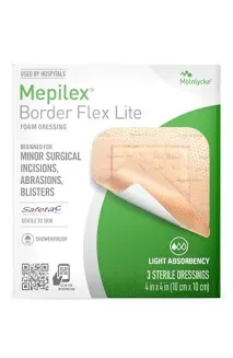 3-Pack Mepilex Border 4 x 4 in Flex Lite Hospital Quality Dressings