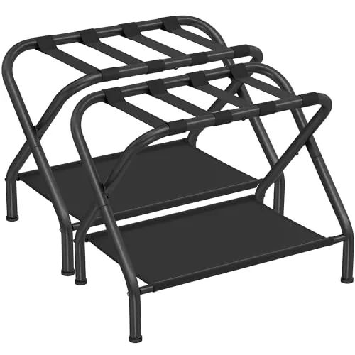 SONGMICS Luggage Racks Set of 2 with Fabric Storage Shelf