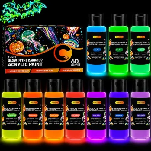 CREALINKER Glow in Dark Acrylic Paint 10x2oz